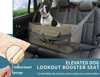 Premium Dog Booster Seat for 2 Small Dogs or 1 Medium Dog up to 45 lbs - Spacious Car Seat with 2 Large Pockets for Cars, Trucks, and SUVs (Large, Dark Brown)