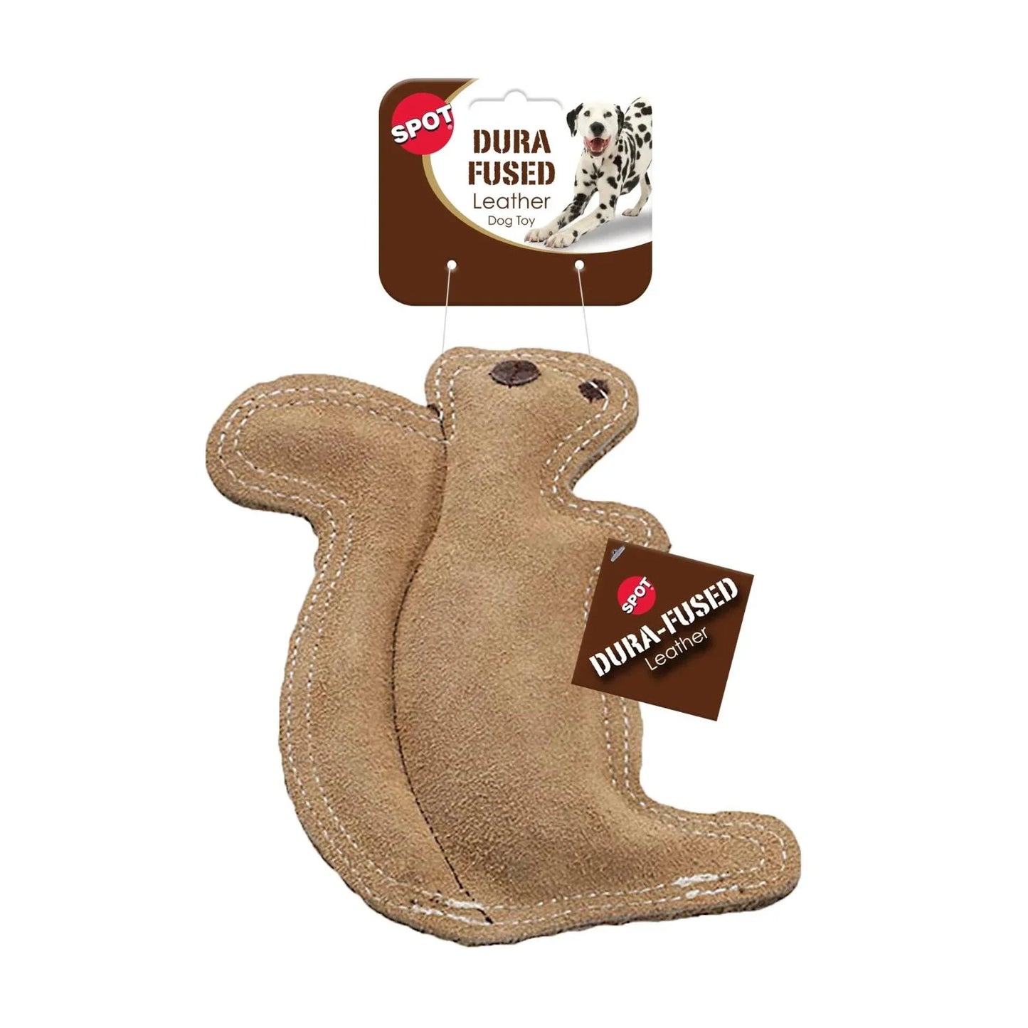 Dura-Fused Squirrel Dog Toy - Durable Leather & Jute Fabric for Small to Medium Chewers, Interactive Fun with Built-in Squeaker
