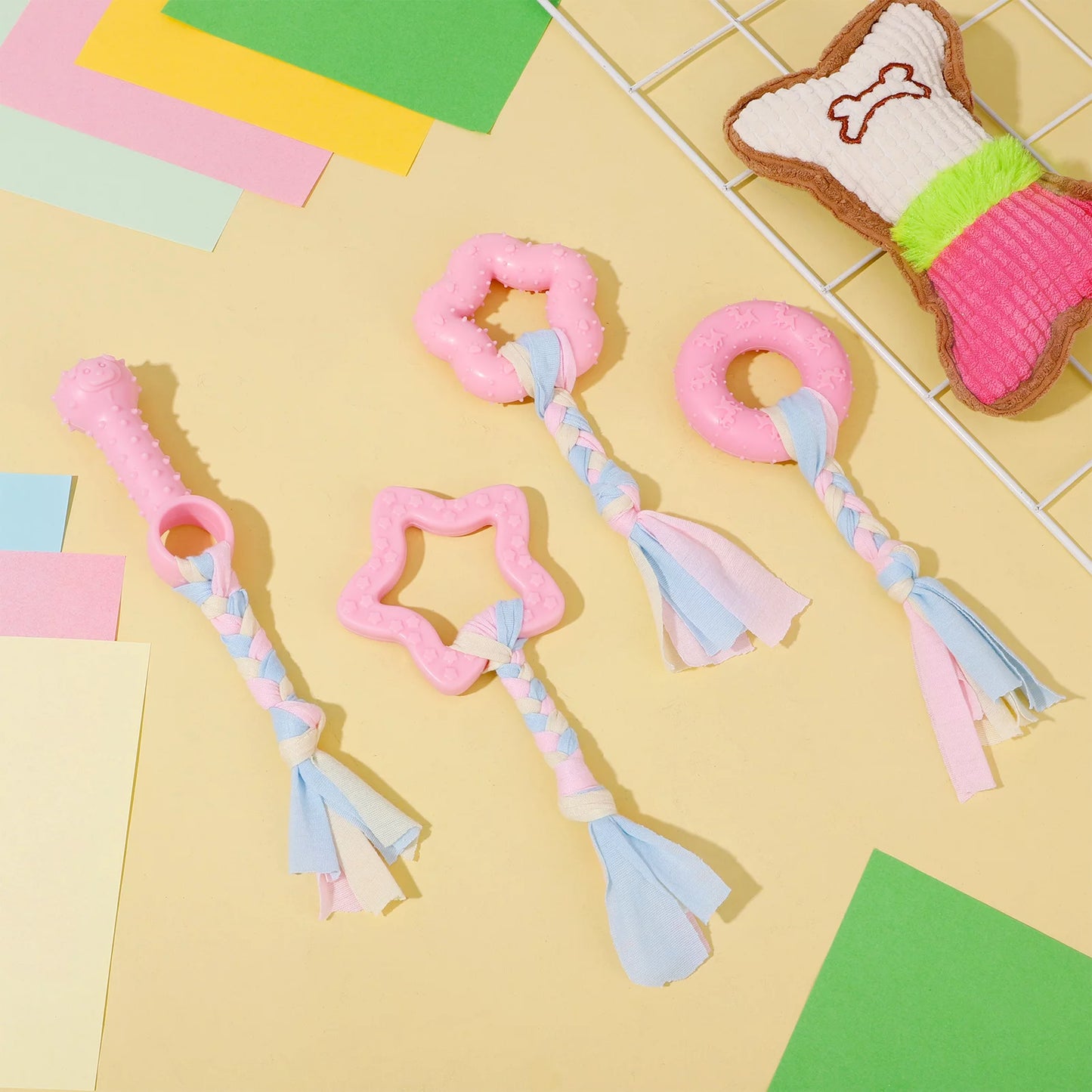 5 Pack Interactive Puppy Chew Toys - Plush Squeaky & Rubber Teething Toys for Small Dogs - Perfect for Dental Care & Playtime!