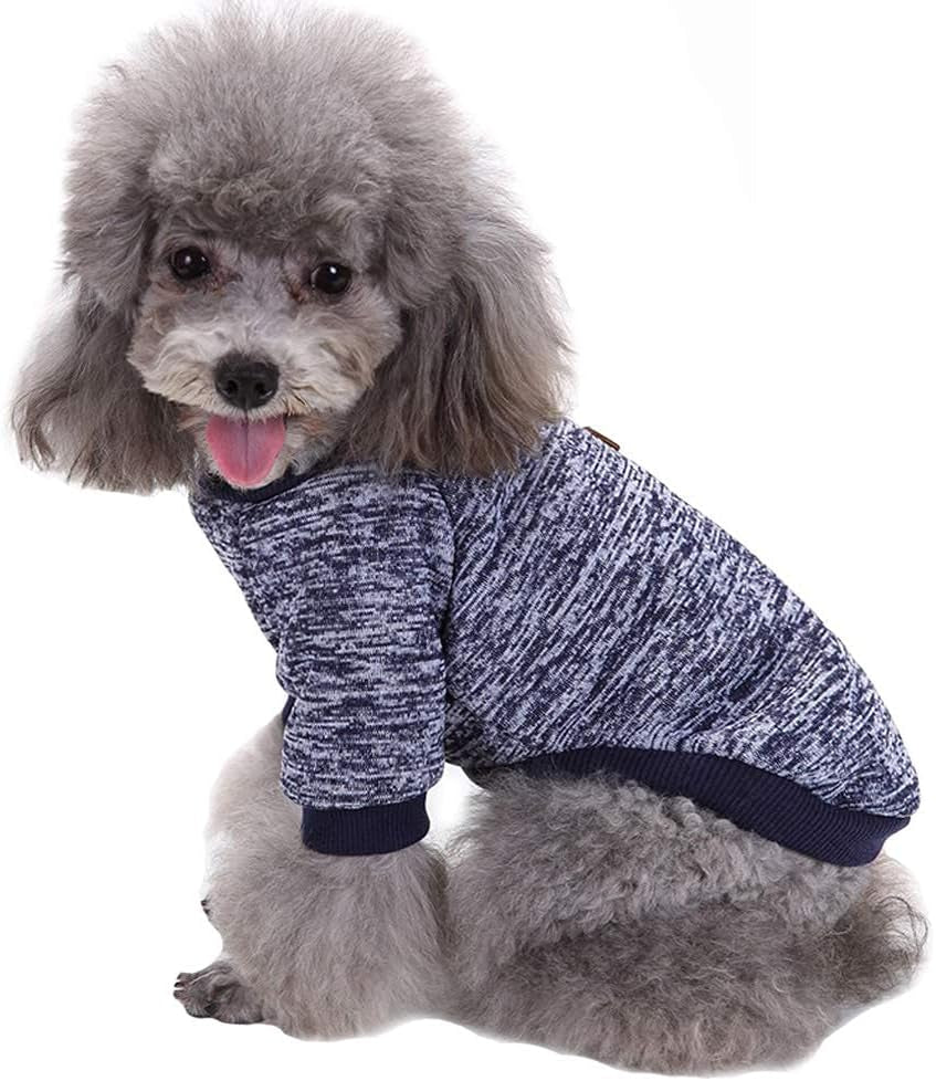 Classic Knitwear Sweater for Small Dogs - Warm Winter Coat in Navy Blue (Size S)