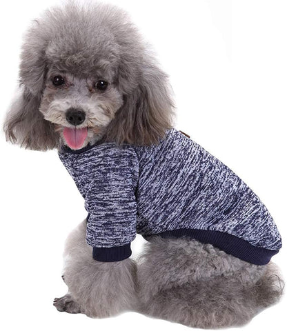 Classic Knitwear Sweater for Small Dogs - Warm Winter Coat in Navy Blue (Size S)
