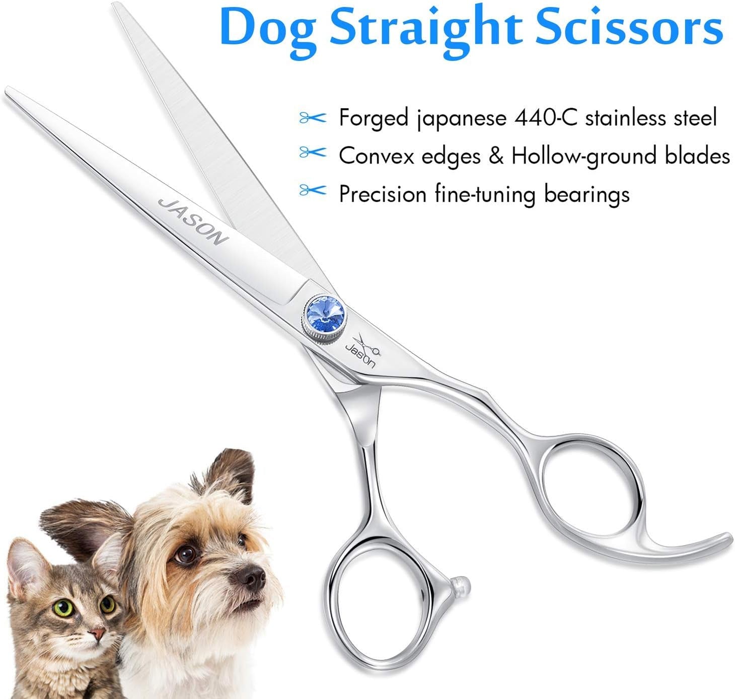7-Inch Ergonomic Dog Grooming Scissors - Premium Pet Grooming Shears with Offset Handle and Jewelled Screw, Ideal for Cats and Dogs, Comfortable and Sharp, Perfect Holiday Gift