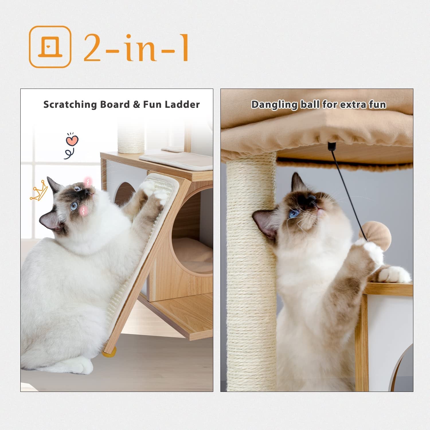 Elegant 35-Inch Walnut Cat Tree with Double Condos, Spacious Perch, and Durable Sisal Scratching Posts