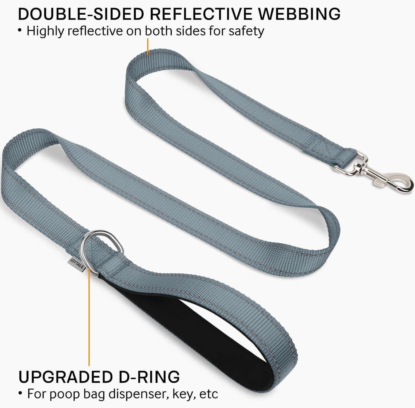 Reflective Double-Sided Dog Leash - 5FT Heavy Duty Nylon with Padded Handle for Small to Medium Dogs - Stylish Gray Design