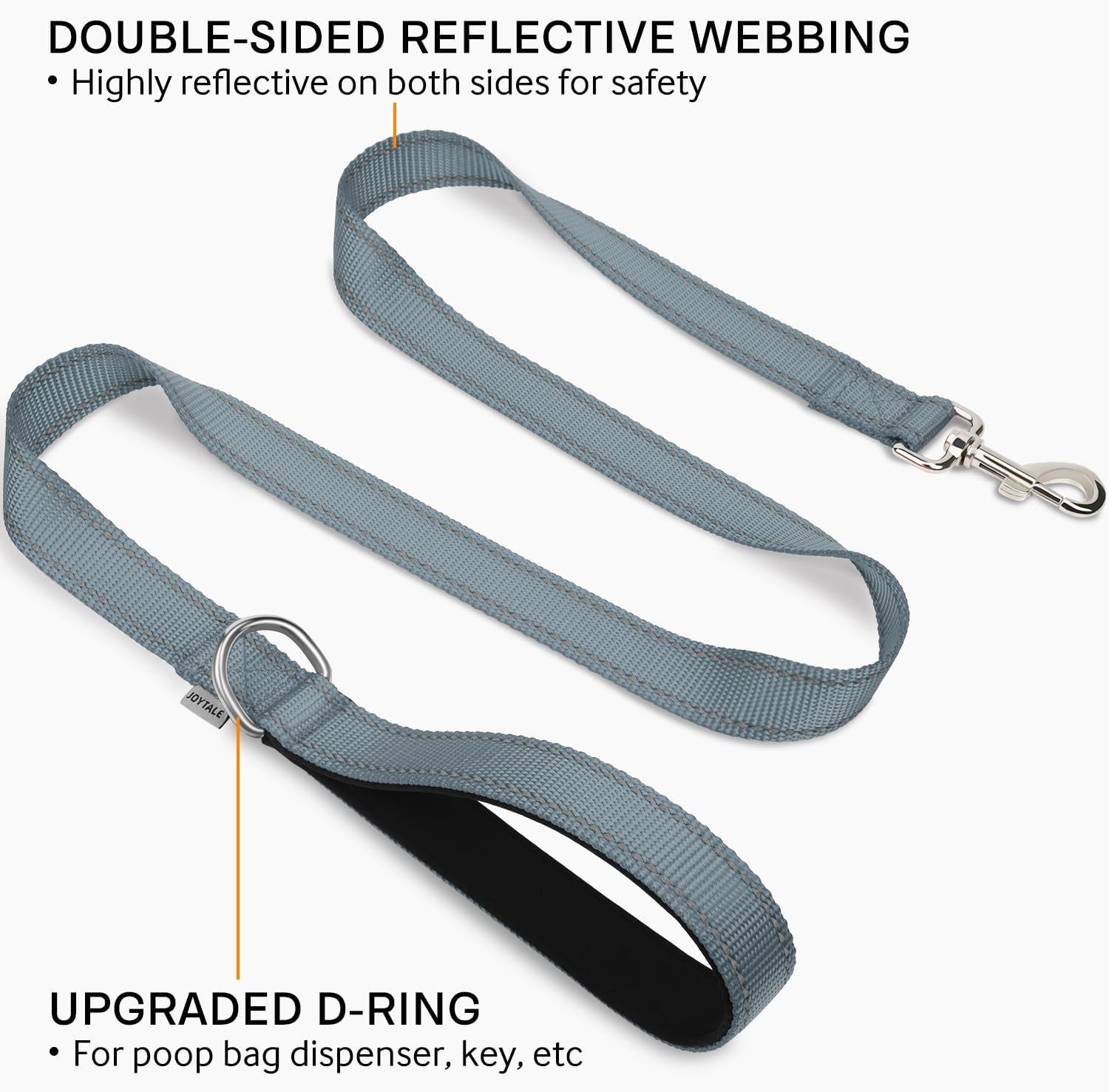 Reflective Double-Sided Dog Leash - 5FT Heavy Duty Nylon with Padded Handle for Small to Medium Dogs - Stylish Gray Design