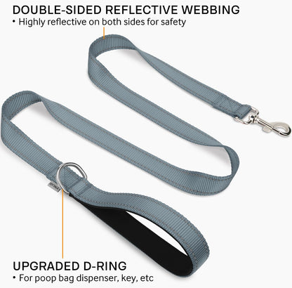 Reflective Double-Sided Dog Leash - 5FT Heavy Duty Nylon with Padded Handle for Small to Medium Dogs - Stylish Gray Design