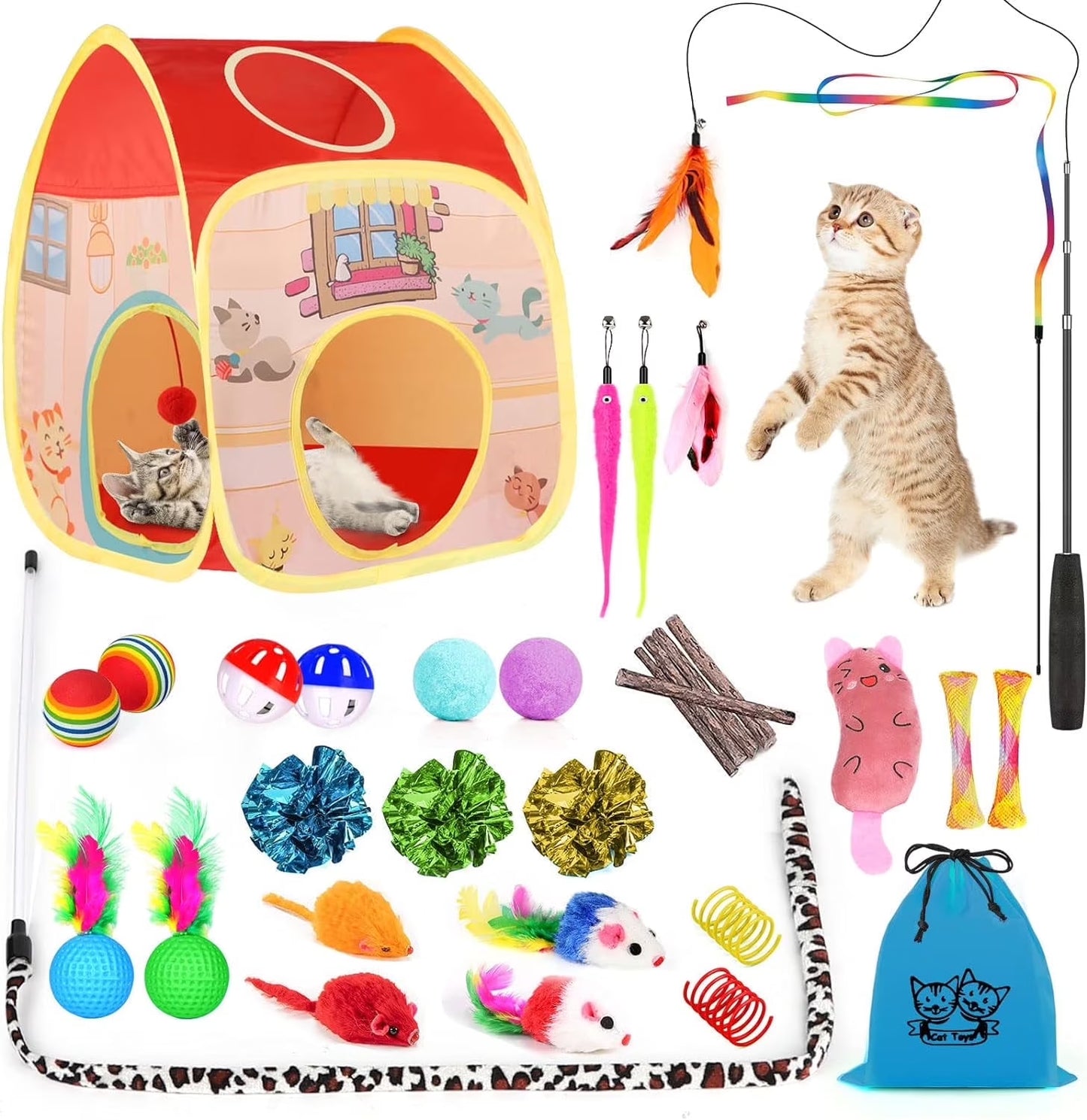 Ultimate 34-Piece Cat Toys Set: Interactive Tunnels, Wands, and Catnip Teasers for Endless Fun!
