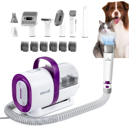 Ultimate 7-in-1 Pet Grooming Vacuum Kit - Low Noise, 1.5L Dust Cup, Professional Tools for Dogs & Cats, Ideal for Shedding & Home Cleaning in Chic Purple