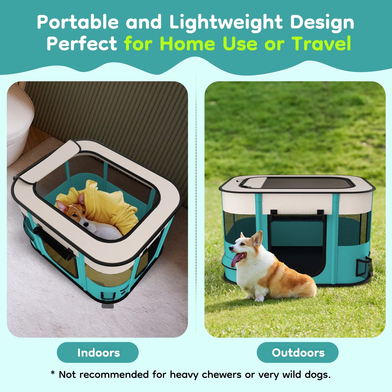 Portable Foldable Pet Playpen - Versatile Indoor/Outdoor Exercise Kennel with Removable Shade Cover for Dogs and Cats (Medium)