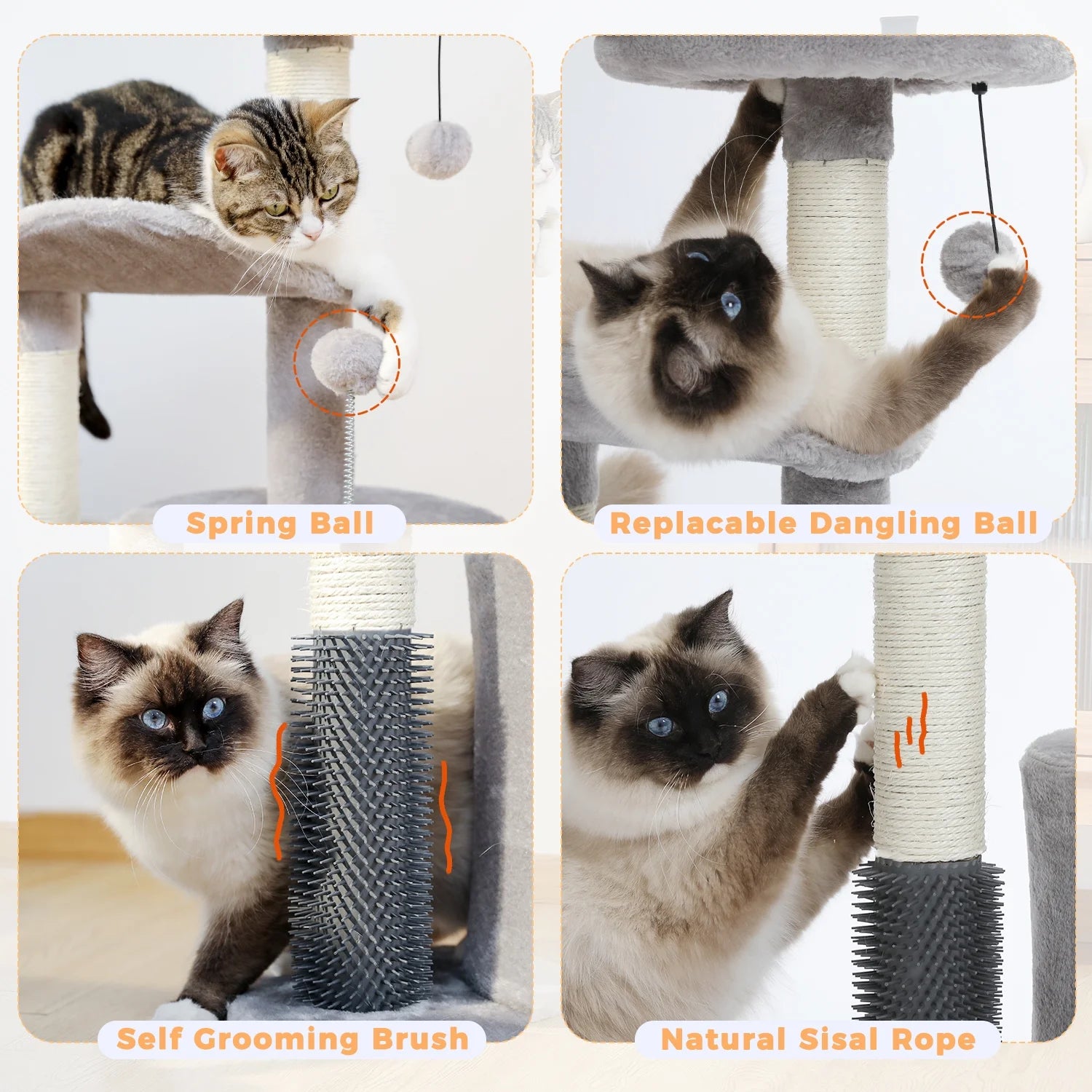 Deluxe 32.7" Gray Cat Tree - Cozy Condo & Scratching Posts with Self-Grooming Toy for Kittens