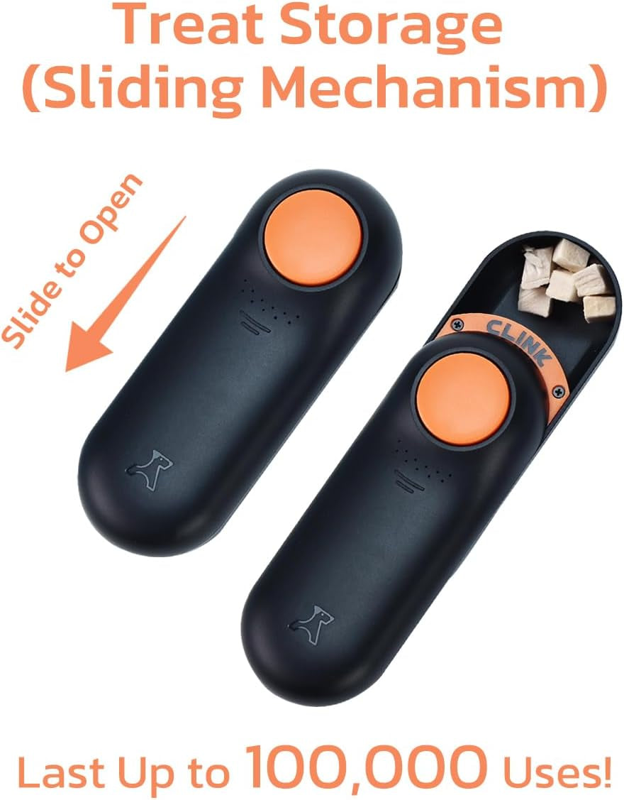 Clicker Dog Trainer & Dog Treat Pouch Alternative, Dog Treat Dispenser, Puppy Essentials Dual Use 2 in 1 Dog Clicker for Training - Durable, Light (2.36 Oz), Easy to Clean & Handle, Black