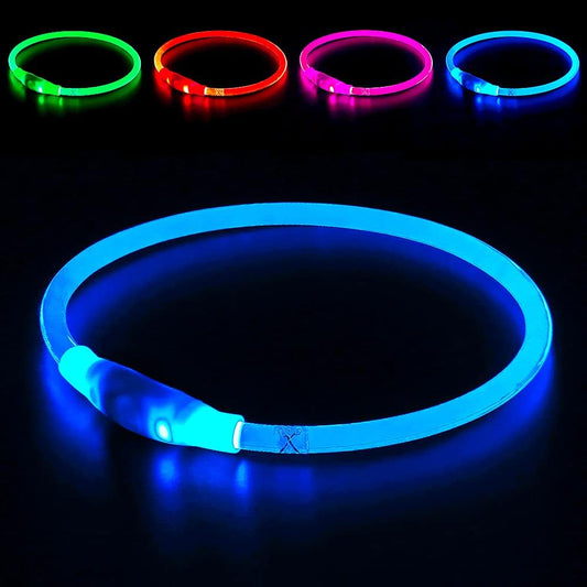 USB Rechargeable LED Dog Collar - Illuminated Safety Necklace for Small, Medium, and Large Dogs (Blue)