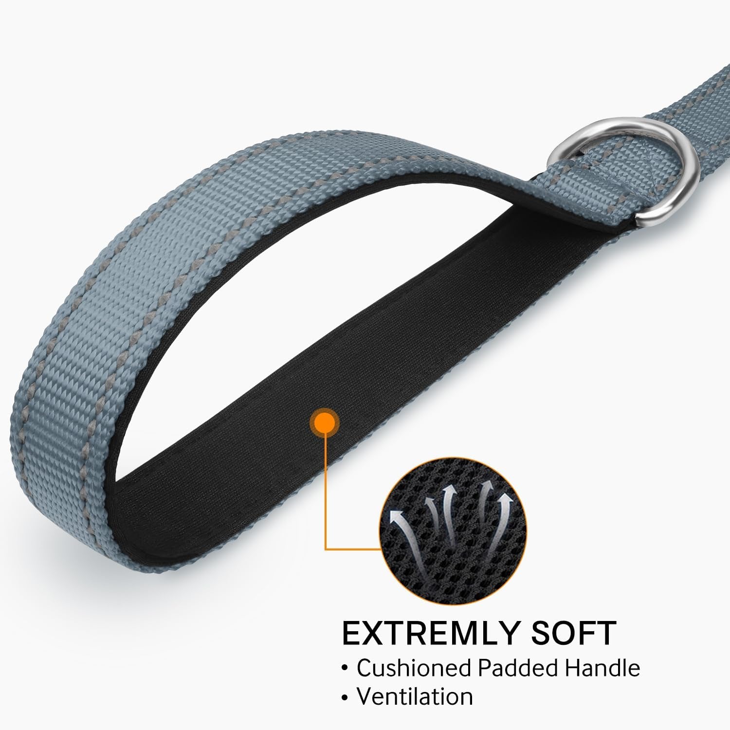 Reflective Double-Sided Dog Leash - 5FT Heavy Duty Nylon with Padded Handle for Small to Medium Dogs - Stylish Gray Design