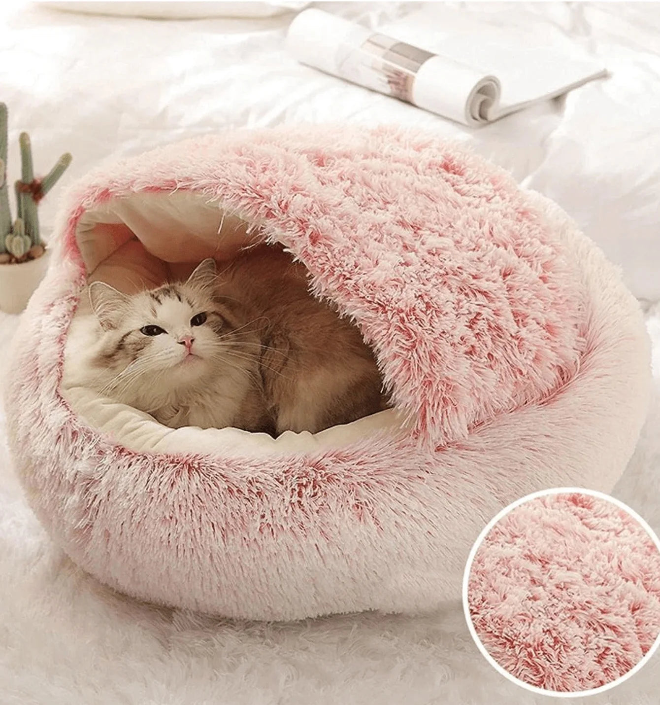 Snuggle Up! 2-in-1 Plush Hooded Pet Bed - Ultra Soft Sleeping Nest for Cats & Small Dogs