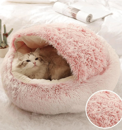 Snuggle Up! 2-in-1 Plush Hooded Pet Bed - Ultra Soft Sleeping Nest for Cats & Small Dogs