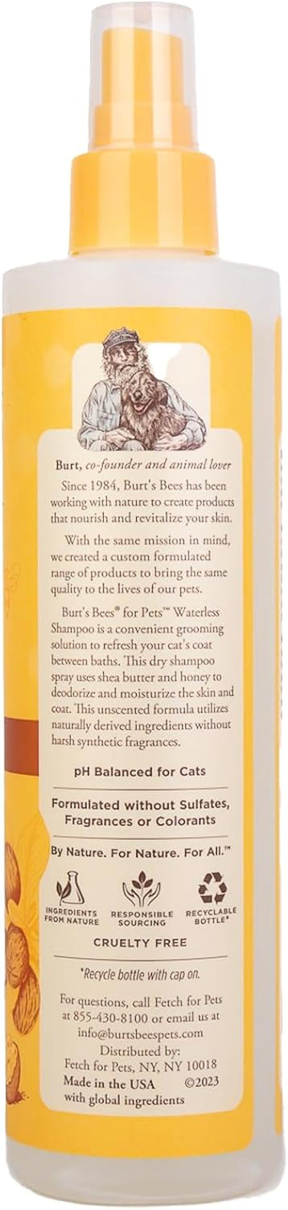 Waterless Cat Shampoo Spray, No-Rinse Cat Dry Shampoo with Shea Butter & Honey for Gentle Cleaning between Baths, Ph Balanced, No Harsh Detergents, 10 Fl Oz