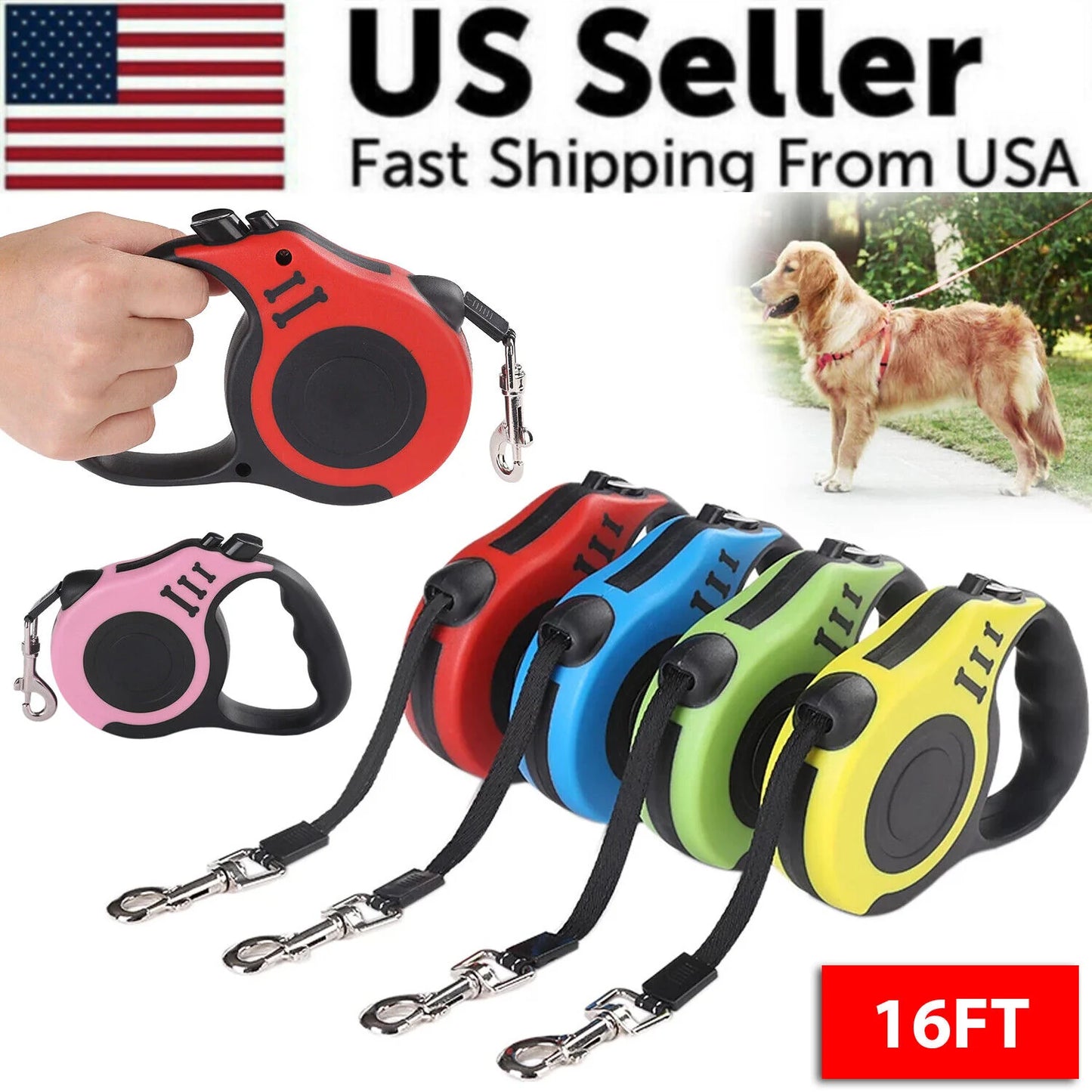 16.5FT Automatic Retractable Dog Leash - Ultimate Walking Lead for Your Pet - Free Shipping in the US!