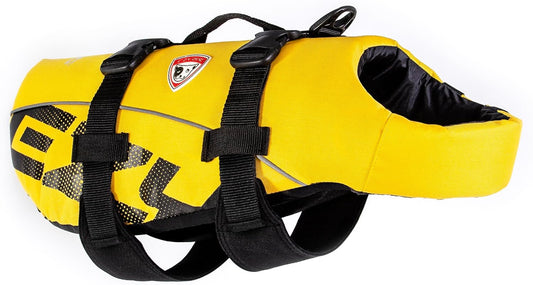 DFD Dog Life Jacket - Adjustable & Reflective Safety Vest for Swimming - Enhanced Flotation with Durable Grab Handle - Medium Size, Bright Yellow