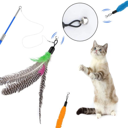 Ultimate Cat Feather Toy Set: 13PCS Teaser Refills with Bells & 2PCS Retractable Wands for Endless Fun!