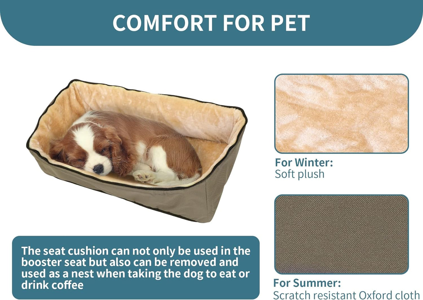 Premium Dog Booster Seat for 2 Small Dogs or 1 Medium Dog up to 45 lbs - Spacious Car Seat with 2 Large Pockets for Cars, Trucks, and SUVs (Large, Dark Brown)