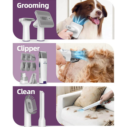 Ultimate 7-in-1 Pet Grooming Vacuum Kit - Low Noise, 1.5L Dust Cup, Professional Tools for Dogs & Cats, Ideal for Shedding & Home Cleaning in Chic Purple