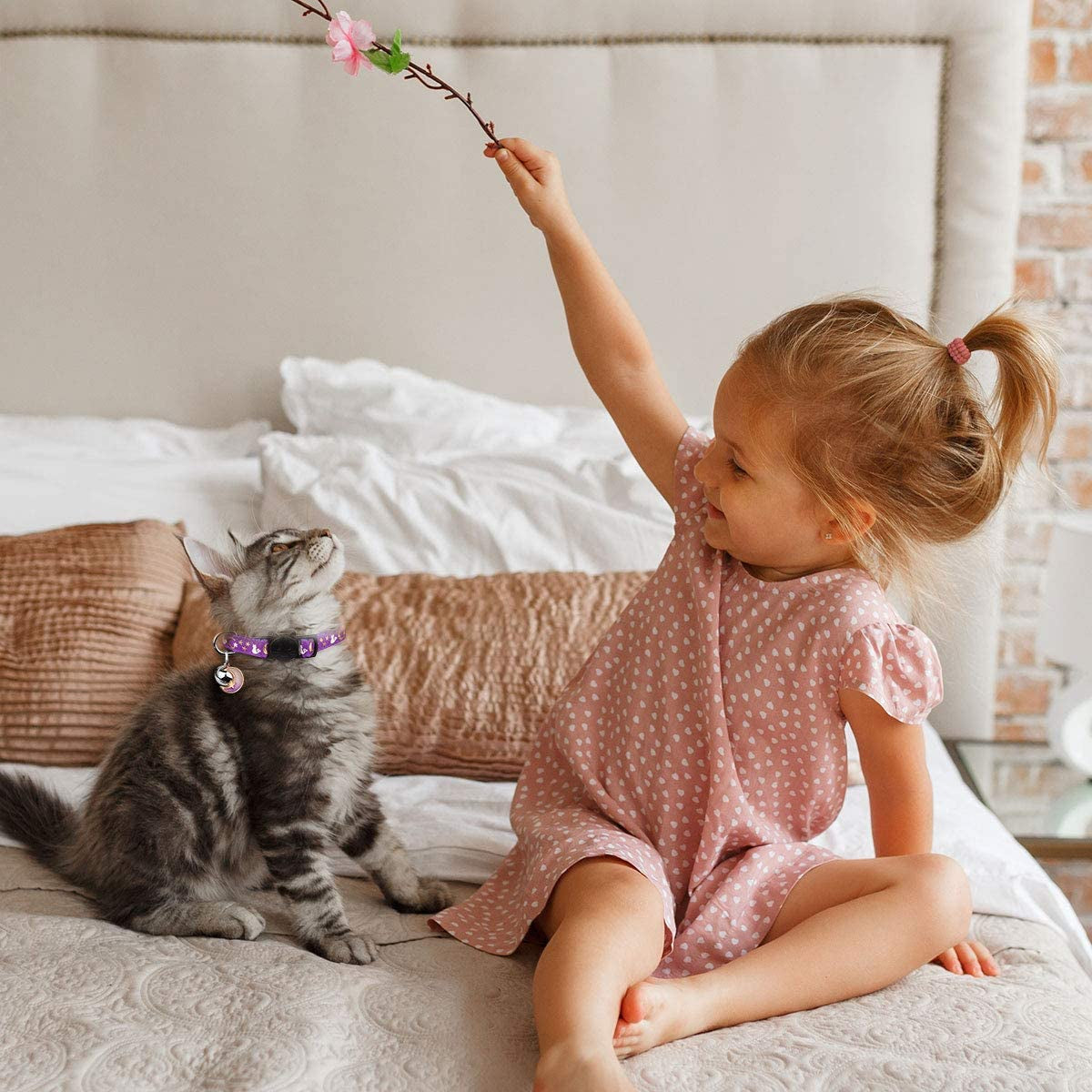 Stylish 2-Piece Adjustable Breakaway Cat Collars with Glow-in-the-Dark Moons and Stars - Perfect for Your Feline Friend!