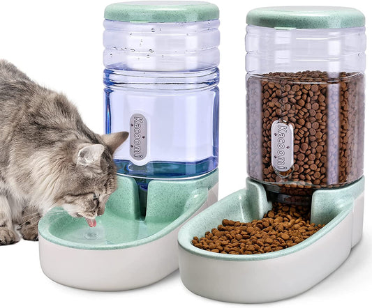 Automatic Pet Feeder and Water Dispenser Set - Perfect for Small to Medium Dogs and Cats with 1 Gallon Capacity Each