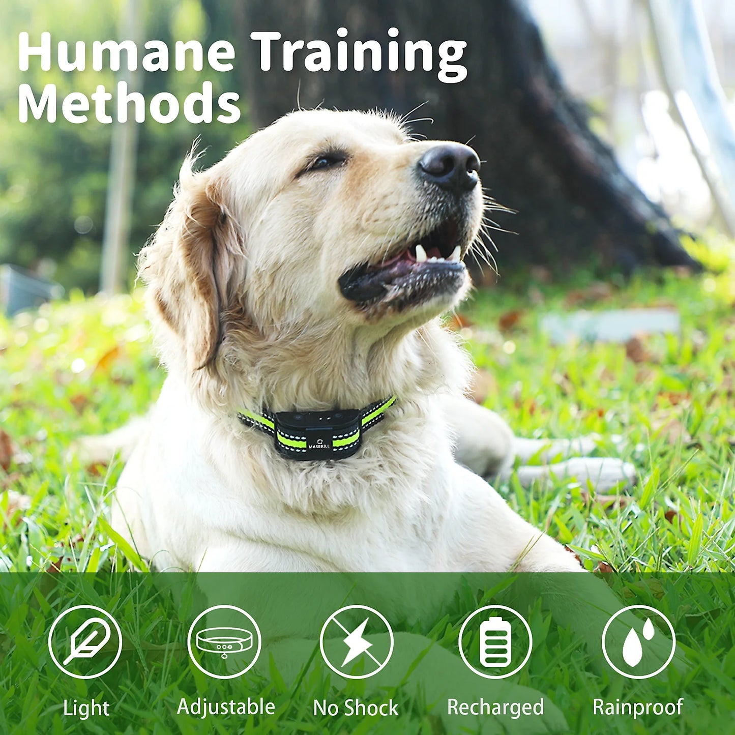 Dog Bark Collar Waterproof No Shock Collar Rechargeable anti Bark Collar, No Bark Collar for Medium Large Dogs,