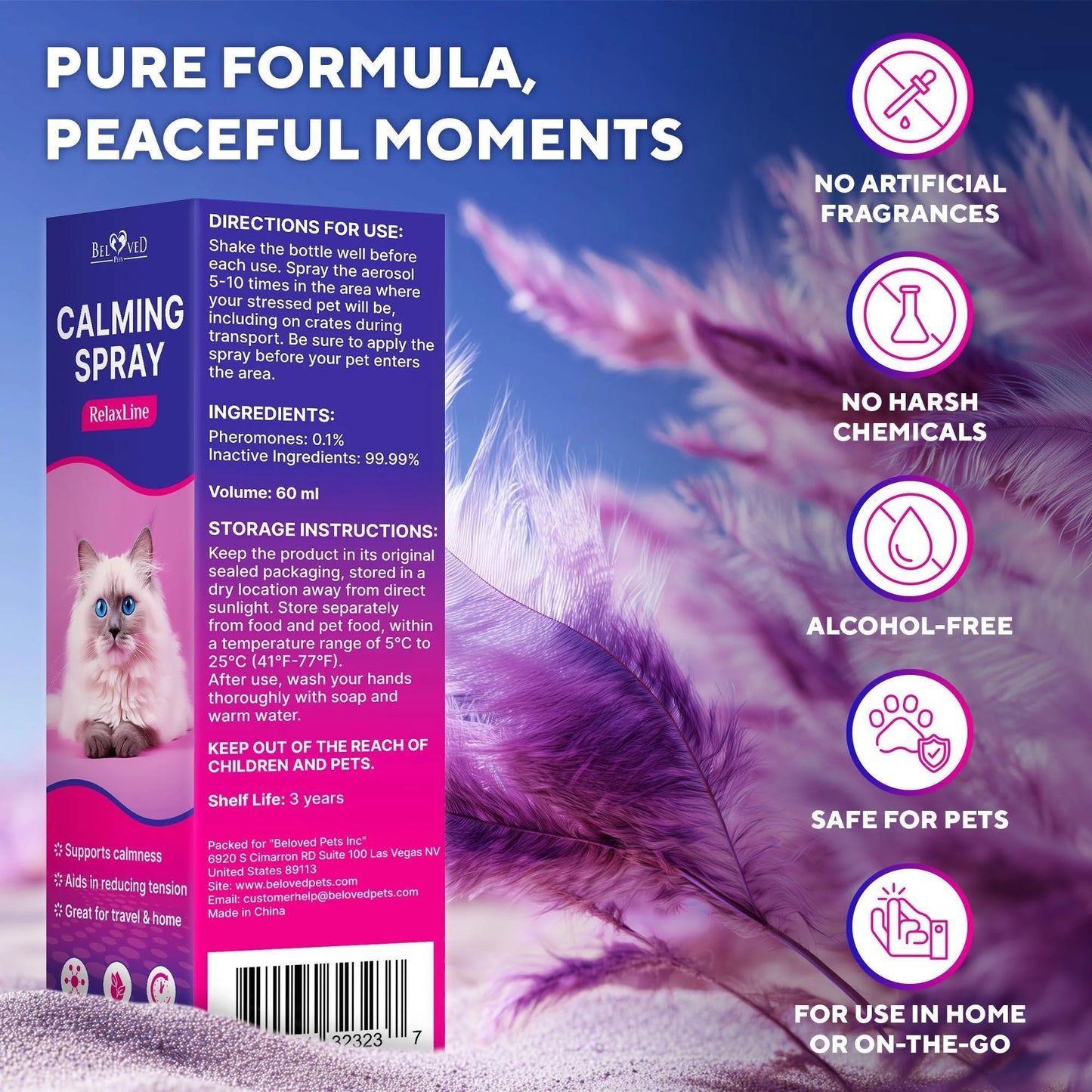 Calming Pheromone Spray Scratch Repellent for Cats 100 Ml 2 Pack Reduces Scratching Furniture Pee during Travel Fireworks Thunder Vet Zone Helps with Stress Fighting Hiding