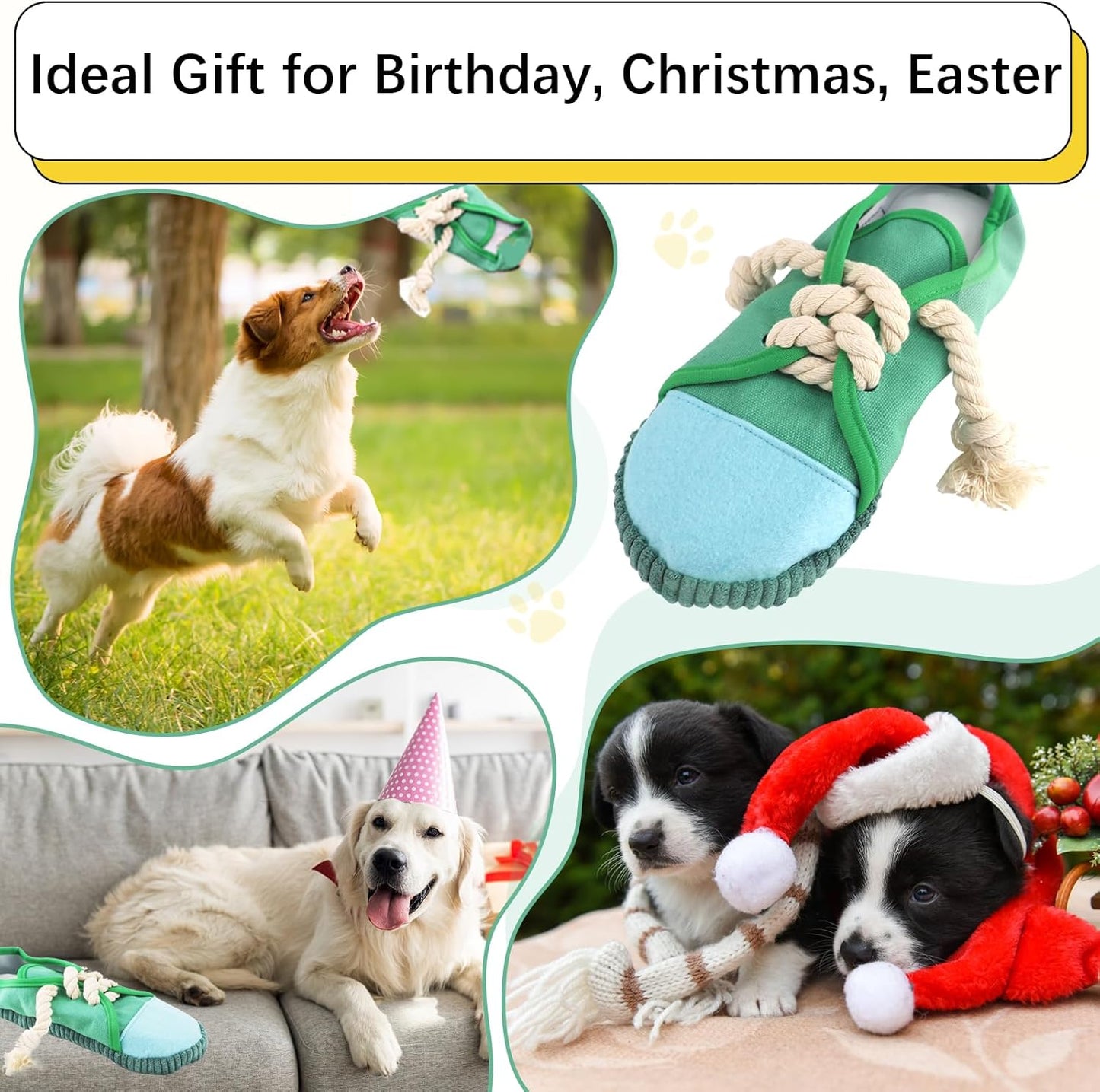 Interactive Squeaky Teething Shoe Dog Chew Toy - Durable & Machine Washable for Small to Medium Breeds (Green)