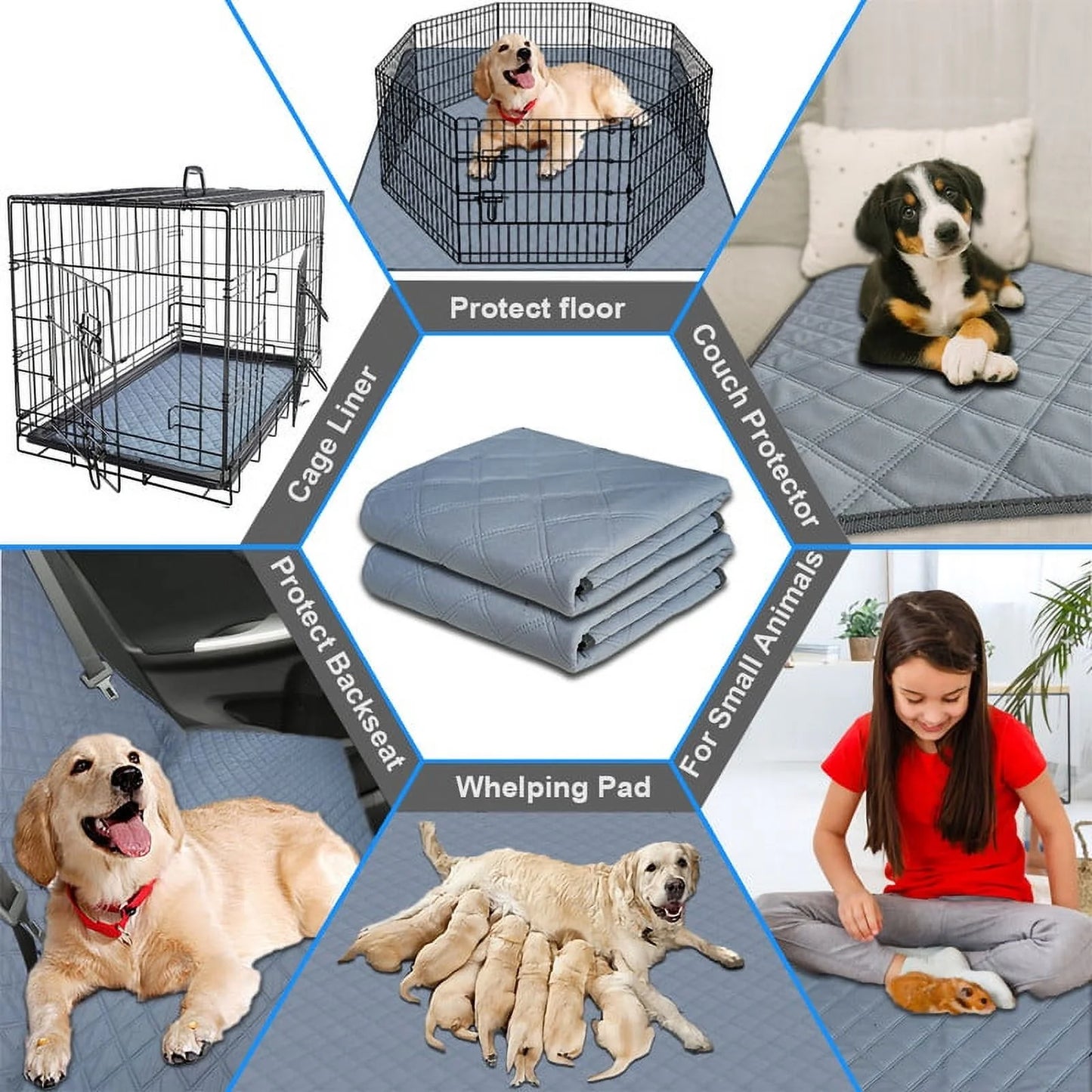 Washable Pee Pads for Dogs, Puppy Pads for Potty Training with Leakproof Bottom. Light Gray, 6 Pack, 20"X28"