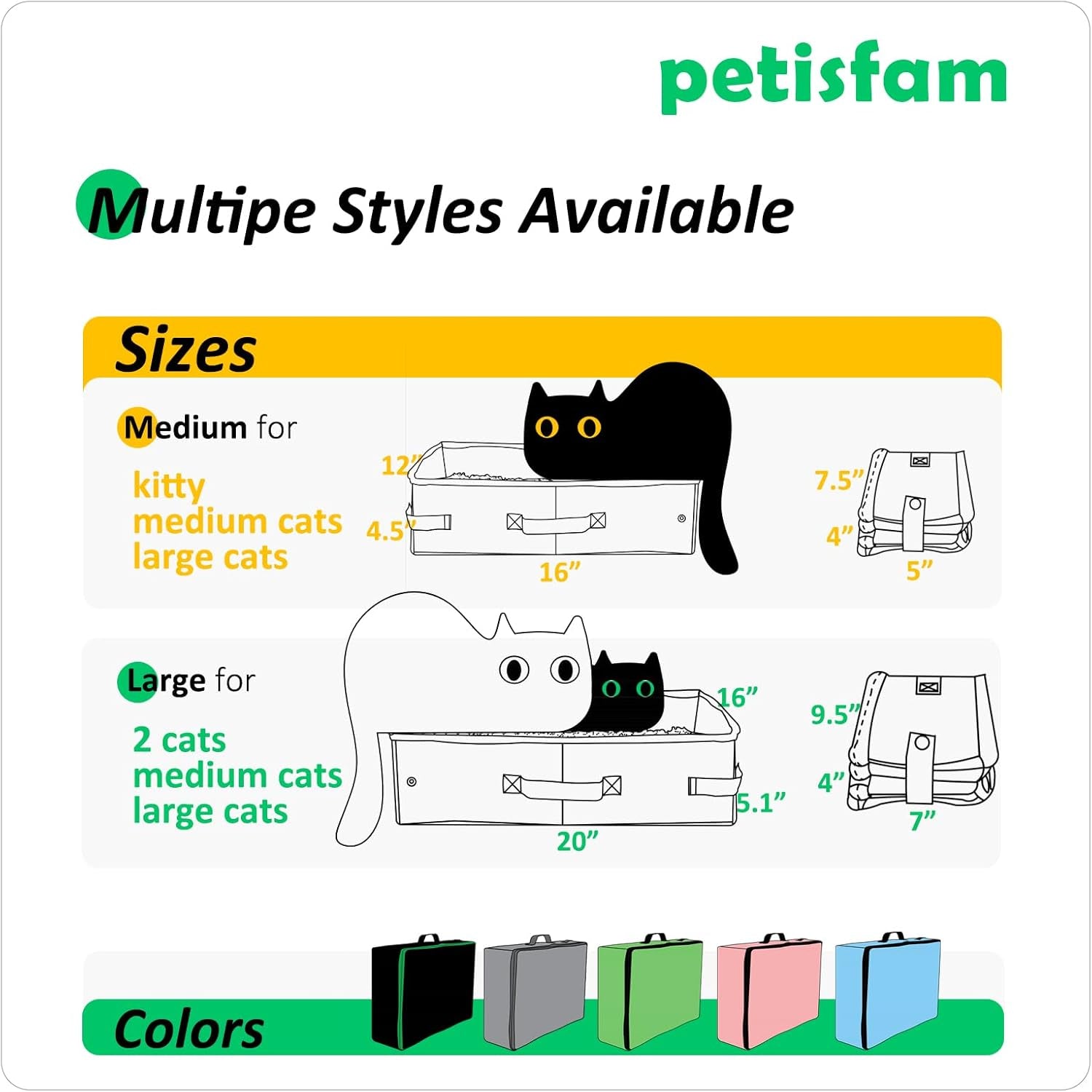 Portable Travel Litter Box for Cats with Lid to Contain Litter and Odor. Easy to Carry, Clean and Store. Easy for Car Travel, Hotle Stays, Flying with Cats