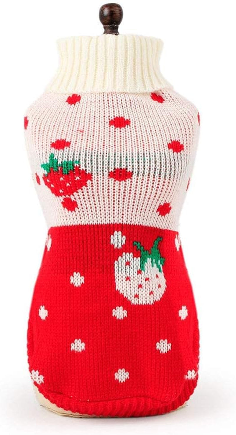 Pet Dog Sweaters Classic Knitwear Turtleneck Winter Warm Puppy Clothing Cute Strawberry and Heart Doggie Sweater (Red1, Xx-Small)