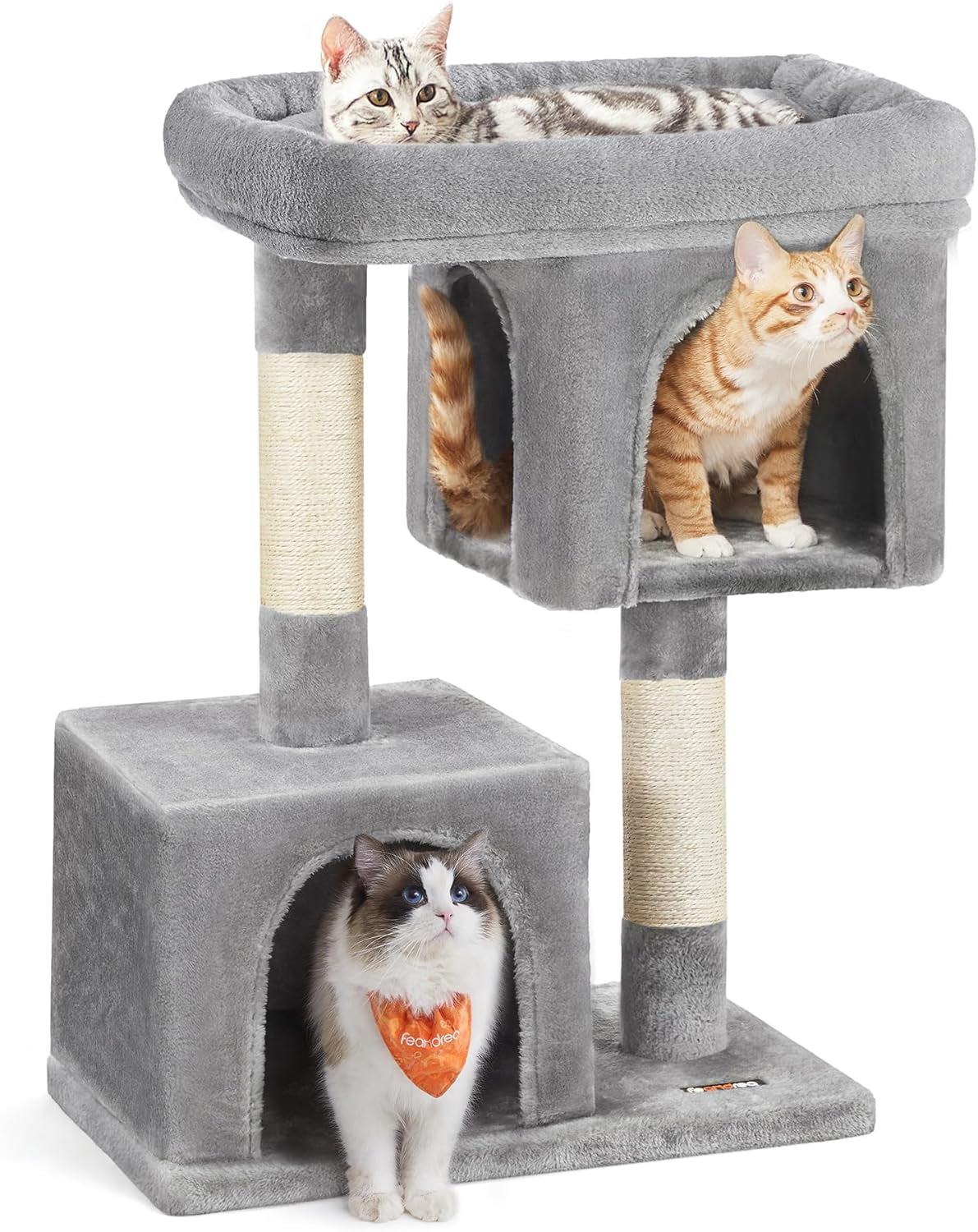 Deluxe 33.1-Inch Cat Tree Tower for Large Cats - Plush Condo with Spacious Perch, Dual Caves & Scratching Post in Light Gray