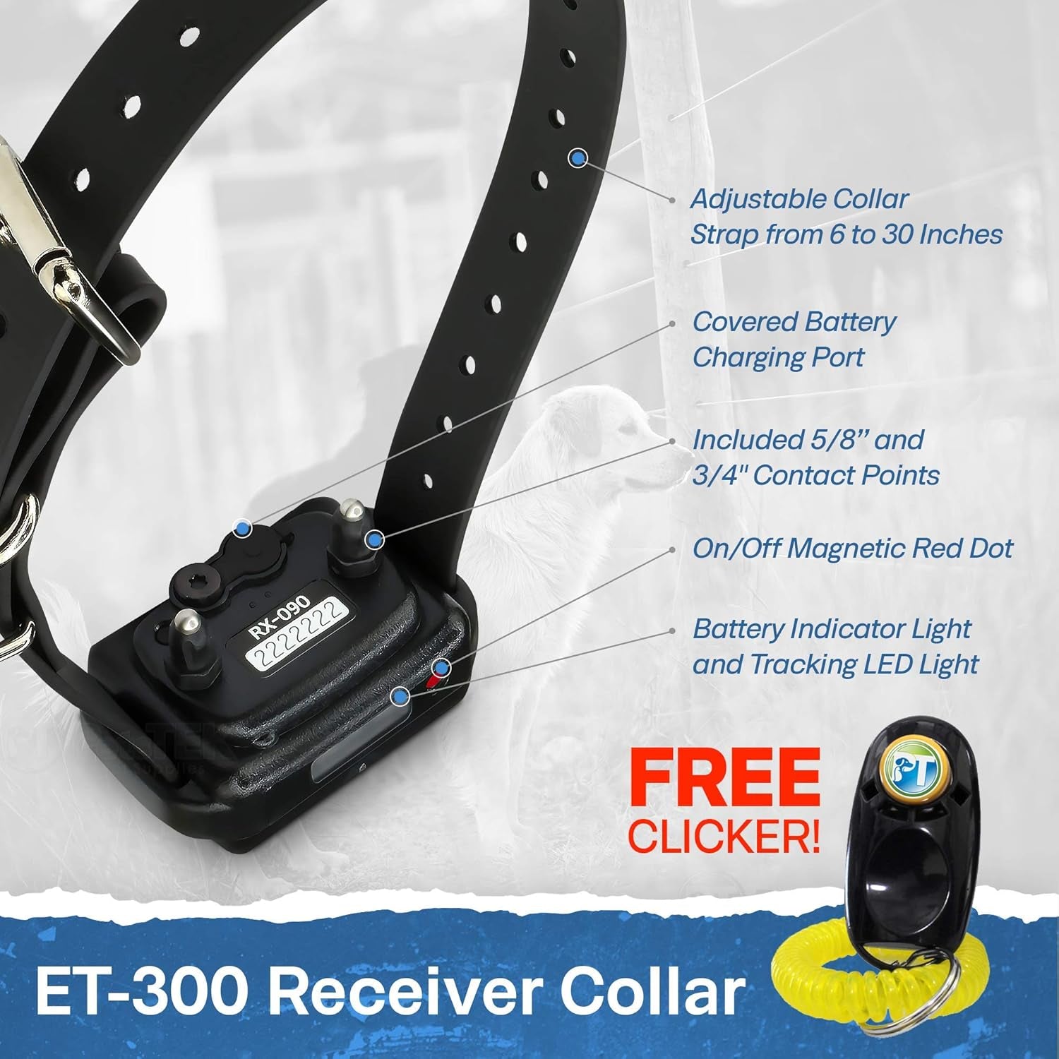 ET-300 Mini E Collar for Dog Training with Remote - 1/2 Mile Range, Waterproof, 100 Blunt Stimulation Levels, Tone or Vibration Mode, Night Light Tracking for Small, Medium & Large Dogs