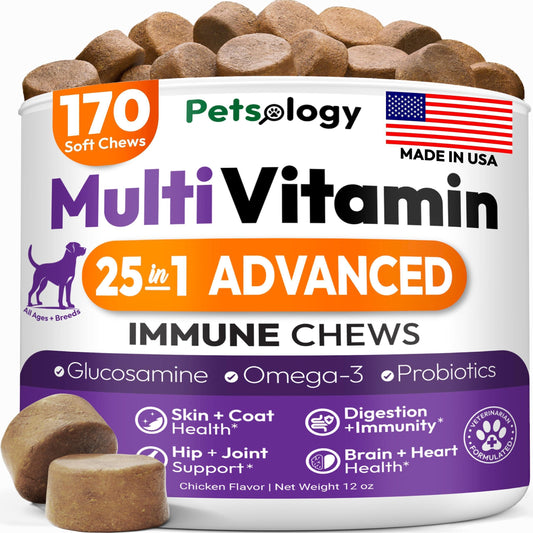 25-in-1 Dog Multivitamin Chewable Supplements with Glucosamine - 170 Chews