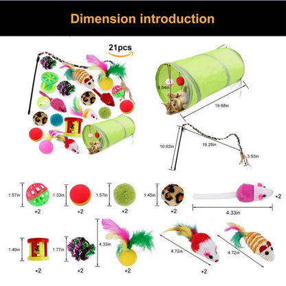 Ultimate 21-Piece Cat Toy Set - Interactive Tunnel, Fluffy Mice, and Crinkle Balls for Endless Fun!
