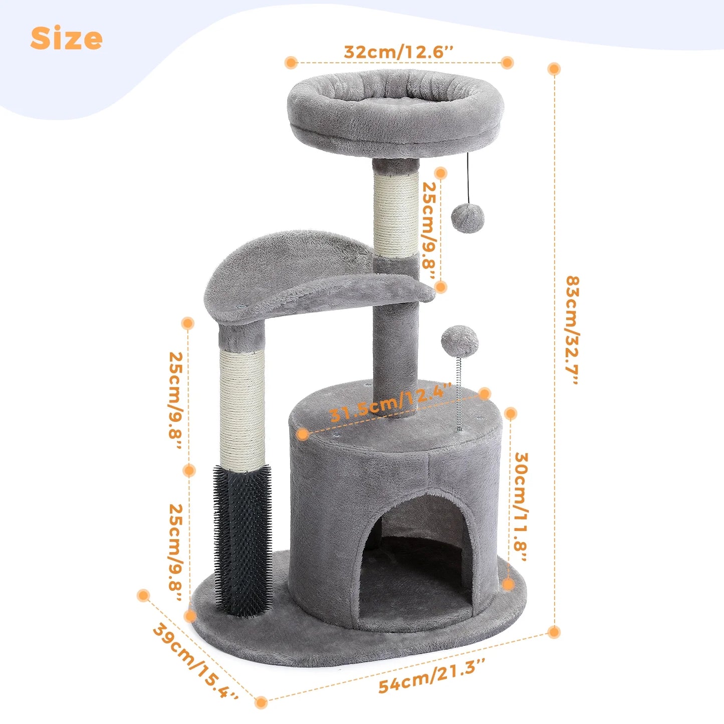 Deluxe 32.7" Gray Cat Tree - Cozy Condo & Scratching Posts with Self-Grooming Toy for Kittens