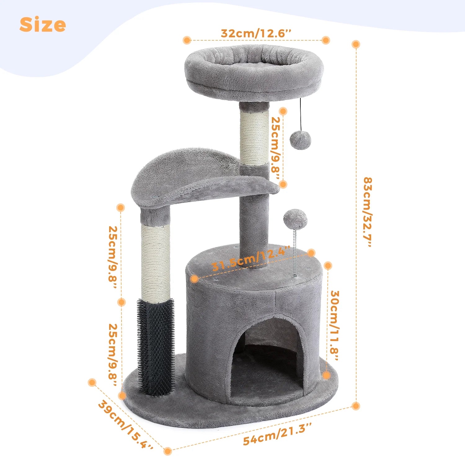 Deluxe 32.7" Gray Cat Tree - Cozy Condo & Scratching Posts with Self-Grooming Toy for Kittens