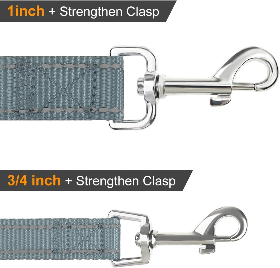 Reflective Double-Sided Dog Leash - 5FT Heavy Duty Nylon with Padded Handle for Small to Medium Dogs - Stylish Gray Design