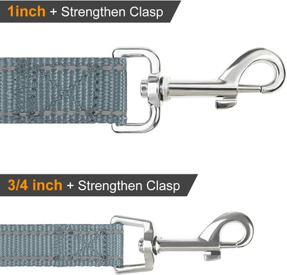 Reflective Double-Sided Dog Leash - 5FT Heavy Duty Nylon with Padded Handle for Small to Medium Dogs - Stylish Gray Design