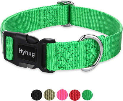 Medium Dog Collar in Lime Green: Heavy-Duty Adjustable Nylon with Quick-Release Buckle