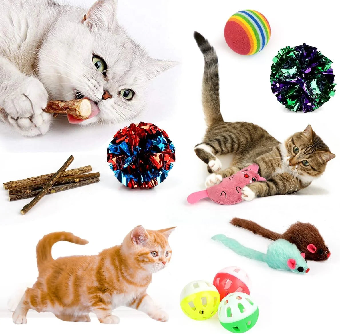 Ultimate 32-Piece Cat Toy Set with Rainbow Tunnel, Feather Teasers, Crinkle Balls & Spring Toys for Endless Fun!