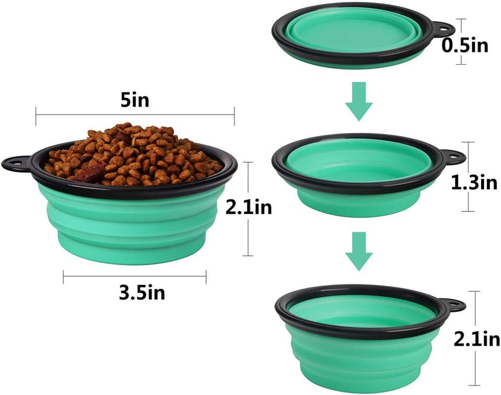 Travel-Friendly Collapsible Pet Bowls - 2 Pack Silicone Feeders for Dogs & Cats, Perfect for Food & Water on the Go (Light Blue & Light Green)