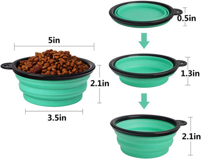 Travel-Friendly Collapsible Pet Bowls - 2 Pack Silicone Feeders for Dogs & Cats, Perfect for Food & Water on the Go (Light Blue & Light Green)