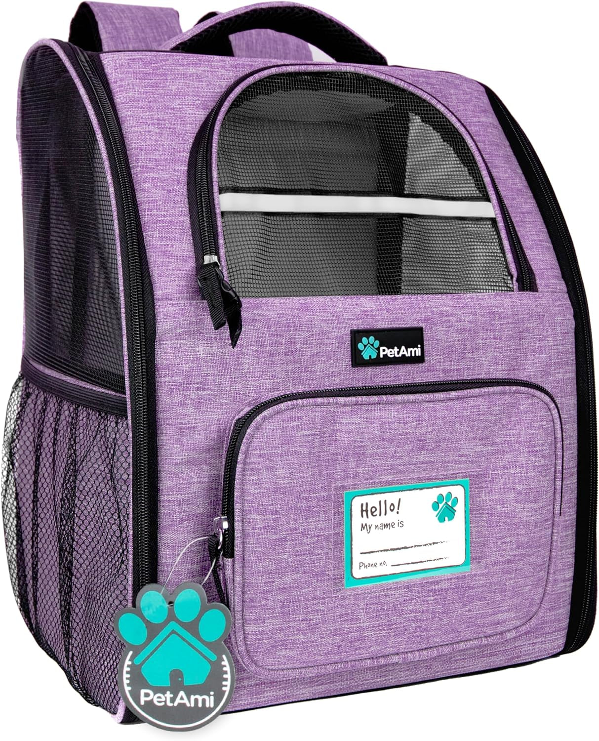 Ventilated Dog and Cat Backpack Carrier for Travel, Hiking, and Camping - Airline Approved for Pets up to 18 lbs, Purple
