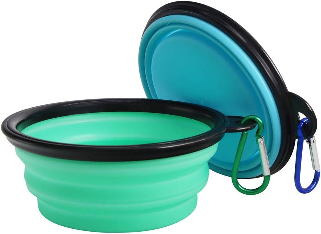 Travel-Friendly Collapsible Pet Bowls - 2 Pack Silicone Feeders for Dogs & Cats, Perfect for Food & Water on the Go (Light Blue & Light Green)