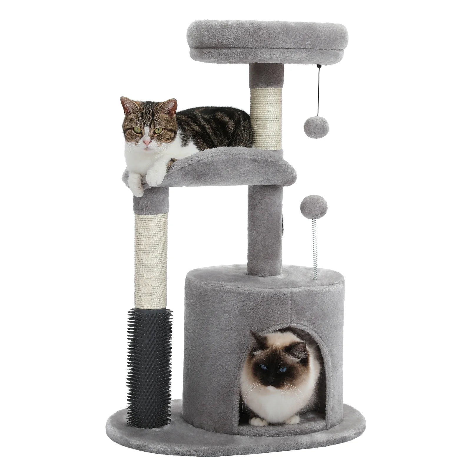 Deluxe 32.7" Gray Cat Tree - Cozy Condo & Scratching Posts with Self-Grooming Toy for Kittens