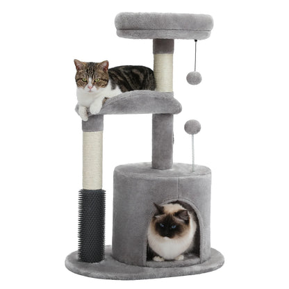 Deluxe 32.7" Gray Cat Tree - Cozy Condo & Scratching Posts with Self-Grooming Toy for Kittens