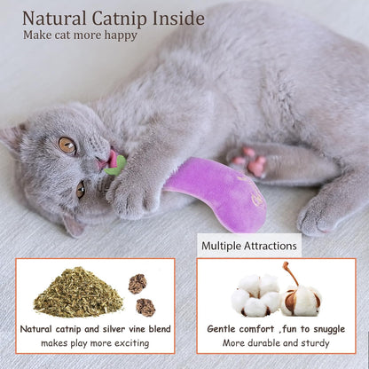Interactive Plush Catnip Toys for Kittens - 5 Pack Fun Vegetable Shapes for Dental Care and Playtime